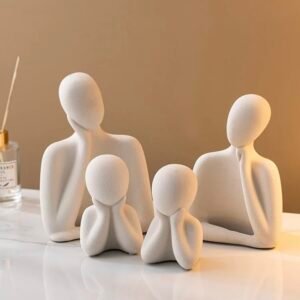 Ceramic Family Statue - Set of 4 (5 inches) | Abstract Human Figurines for Home Decor | Decorative Statues for Living Room, Bedroom & Shelf Decor | Gift for Housewarming & Anniversary