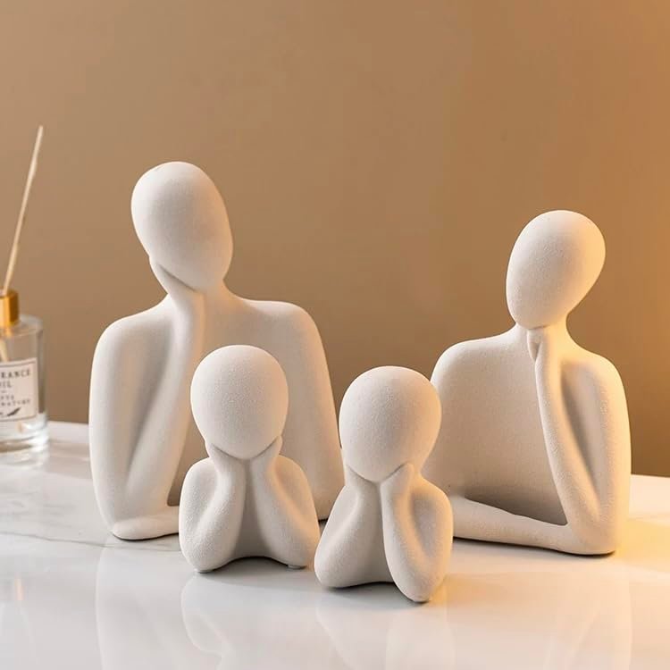 Ceramic Family Statue - Set of 4 (5 inches) | Abstract Human Figurines for Home Decor | Decorative Statues for Living Room, Bedroom & Shelf Decor | Gift for Housewarming & Anniversary