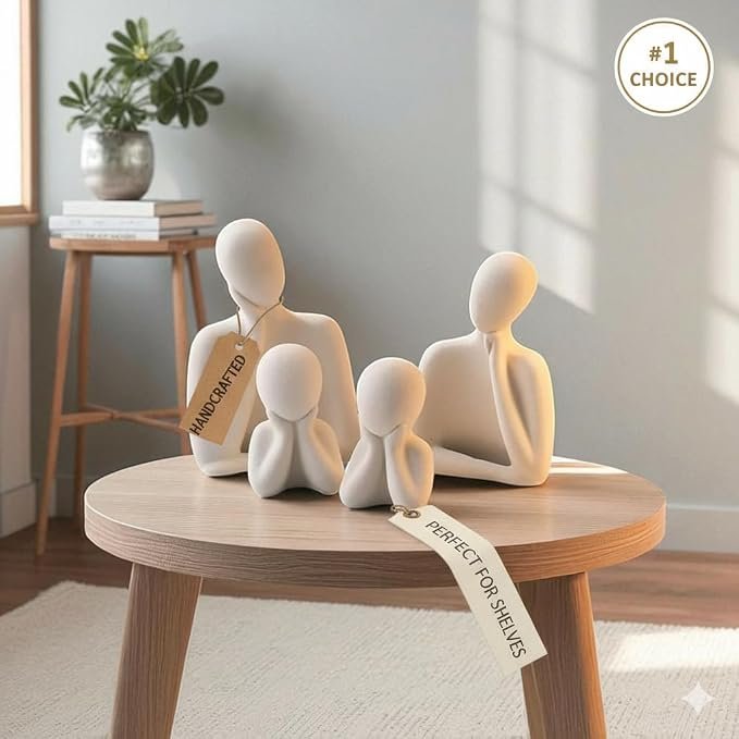 Ceramic Family Statue - Set of 4 (5 inches) | Abstract Human Figurines for Home Decor | Decorative Statues for Living Room, Bedroom & Shelf Decor | Gift for Housewarming & Anniversary - Image 7