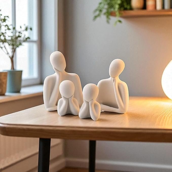 Ceramic Family Statue - Set of 4 (5 inches) | Abstract Human Figurines for Home Decor | Decorative Statues for Living Room, Bedroom & Shelf Decor | Gift for Housewarming & Anniversary - Image 6